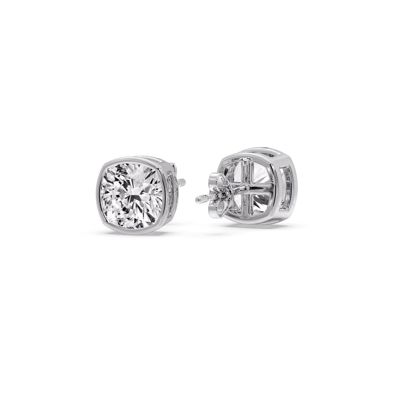 Cushion Diamond Bezel Set Solitaire Certified Stud Earrings