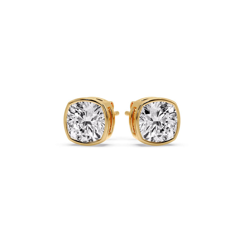 Cushion Diamond Bezel Set Solitaire Certified Stud Earrings