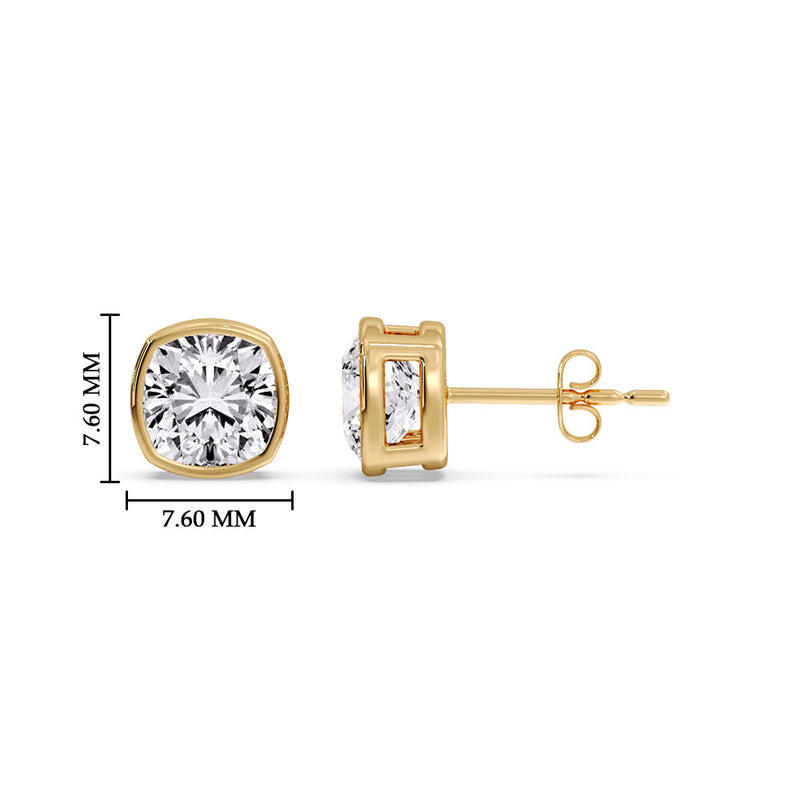 Cushion Diamond Bezel Set Solitaire Certified Stud Earrings