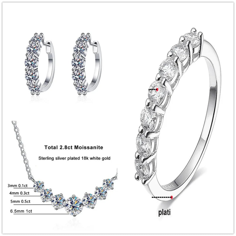 4.5ct Moissanite 925 Sterling Silver Bridal Jewelry Set Ring Necklace Earrings