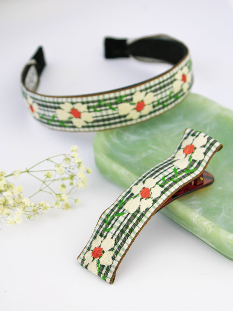 Delicate Blooms Embroidered Ribbon Hair Clip