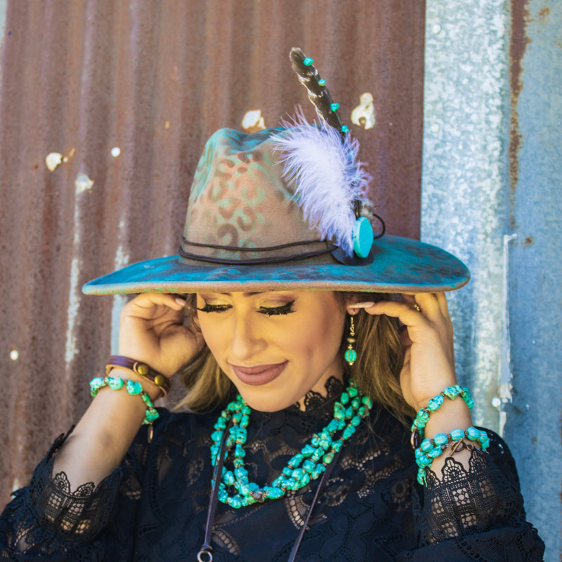 Western Blue Turquoise w/ Silver Bead Drop Earring 200w