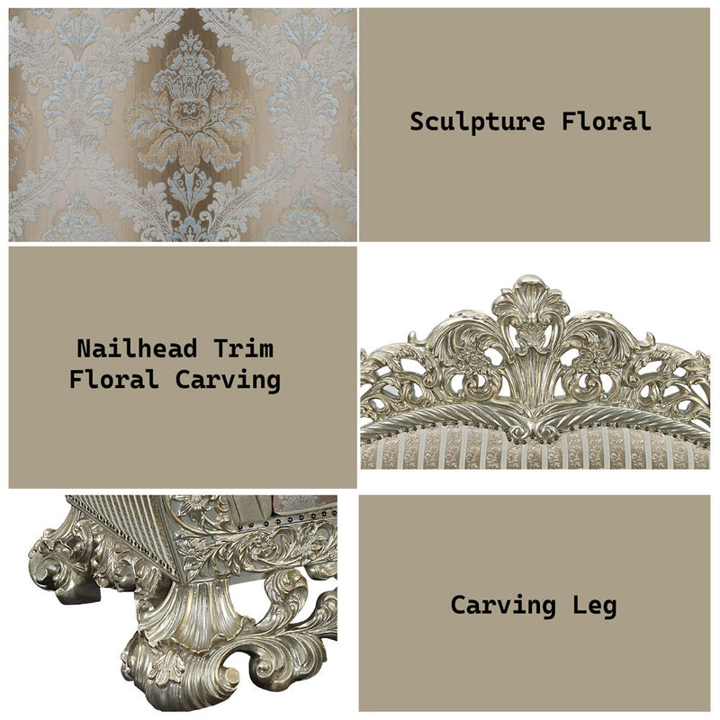 Sorina - Sofa With 7 Pillows - Velvet, Fabric & Antique Gold