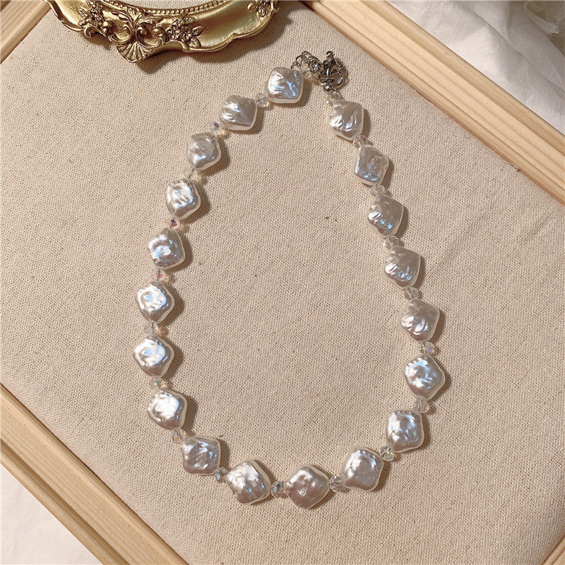 Vintage Crystal Bead Faux Pearl Choker Necklace