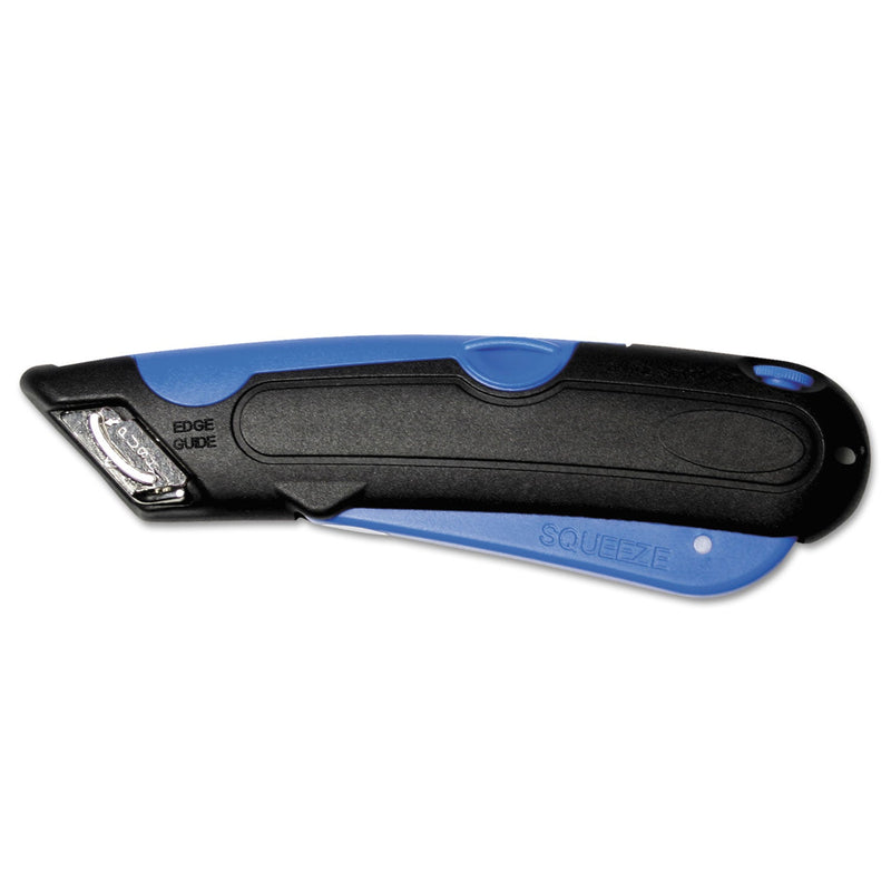 COSCO Easycut Cutter Knife w/Self-Retracting Safety-Tipped Blade, 6" Plastic Handle, Black/Blue