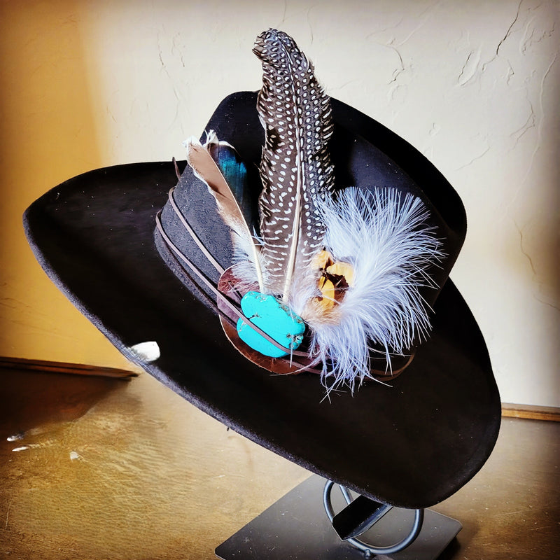 Blue Turquoise, Spotted Feather & Leather Hat Band (Band Only) 980z