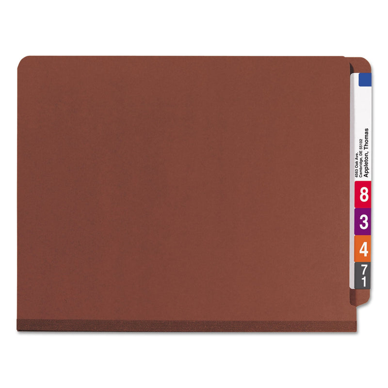 Smead End Tab Pressboard Classification Folders with SafeSHIELD Coated Fasteners, 2 Dividers, Letter Size, Red, 10/Box