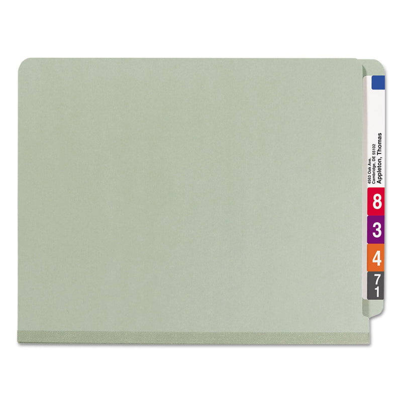 Smead End Tab Pressboard Classification Folders with SafeSHIELD Coated Fasteners, 1 Divider, Letter Size, Gray-Green, 10/Box