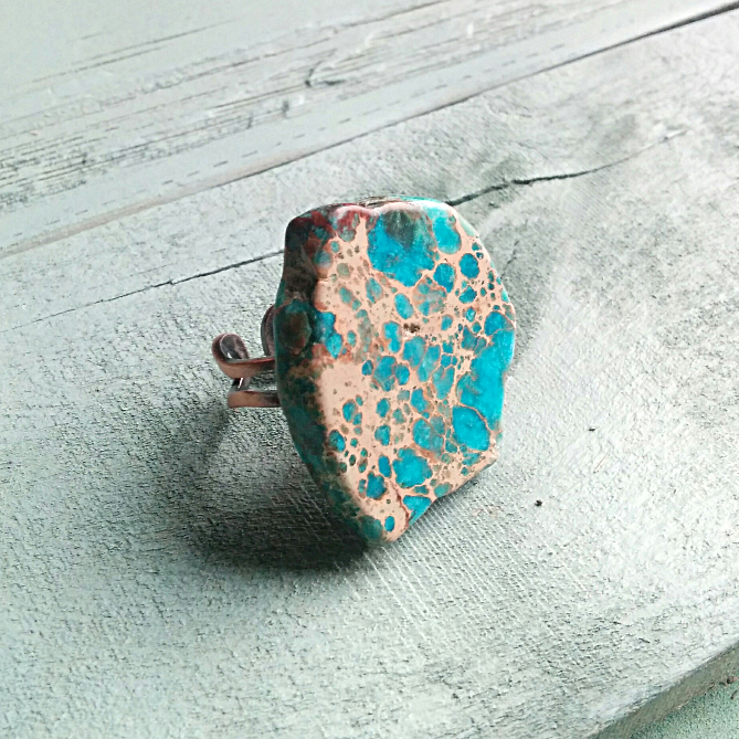 Blue Regalite Chunky Statement Ring 012k