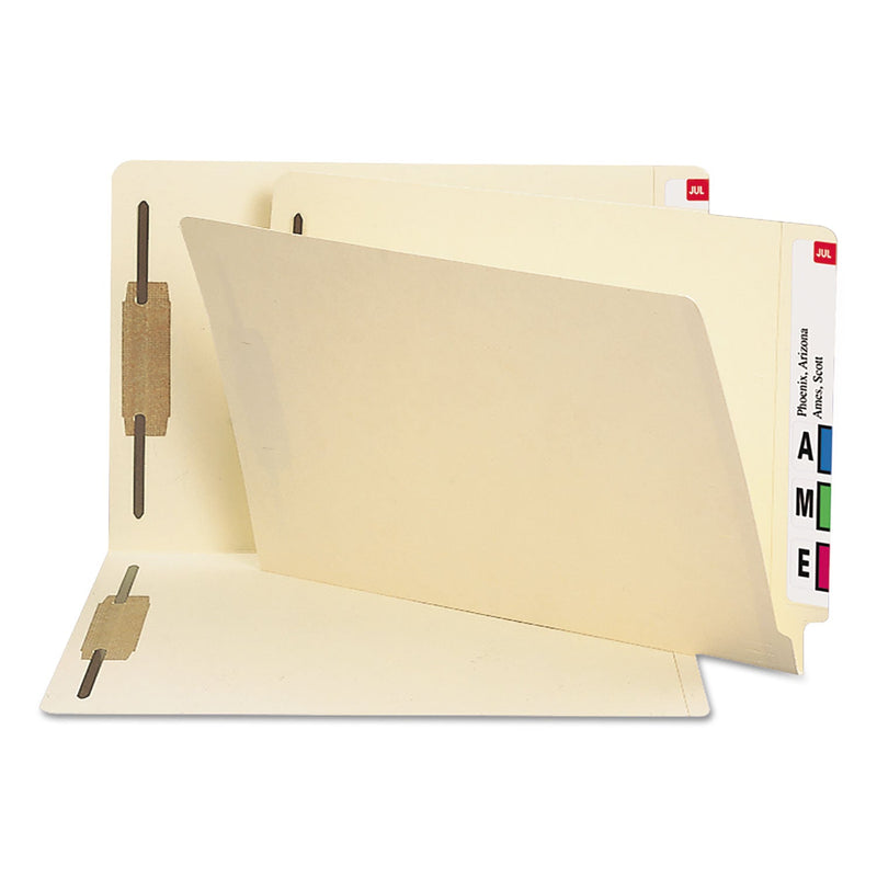 Smead Manila End Tab Fastener Folders with Reinforced Tabs, 14-pt Stock, 2 Fasteners, Legal Size, Manila Exterior, 50/Box