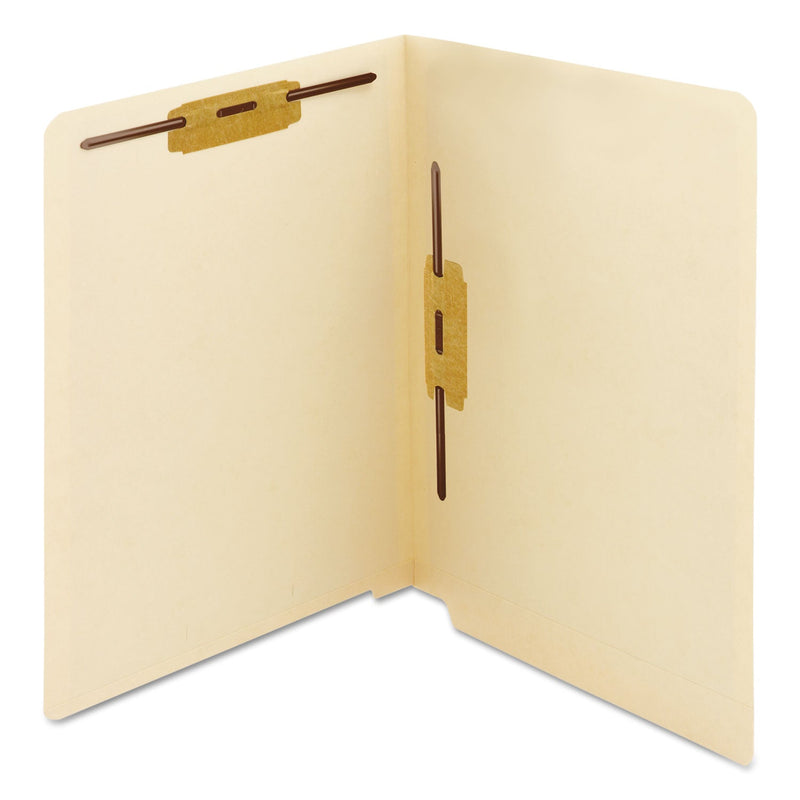 Smead Manila End Tab Fastener Folders with Reinforced Tabs, 11-pt Stock, 2 Fasteners, Letter Size, Manila Exterior, 50/Box
