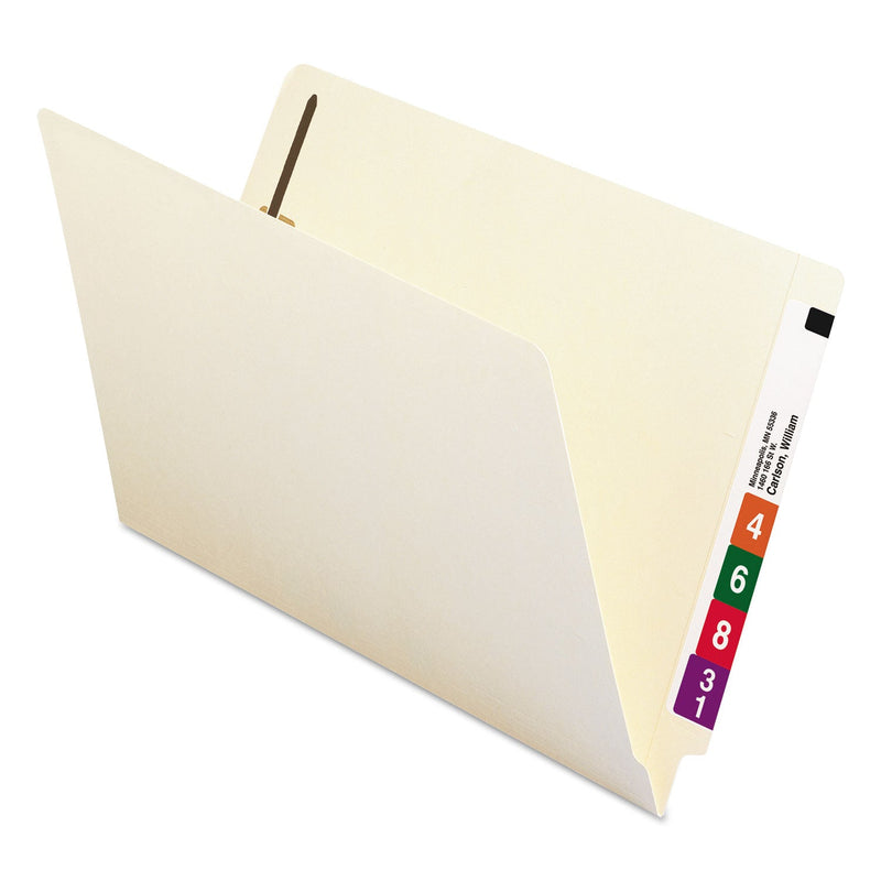 Smead Manila End Tab Fastener Folders with Reinforced Tabs, 11-pt Stock, 2 Fasteners, Legal Size, Manila Exterior, 50/Box