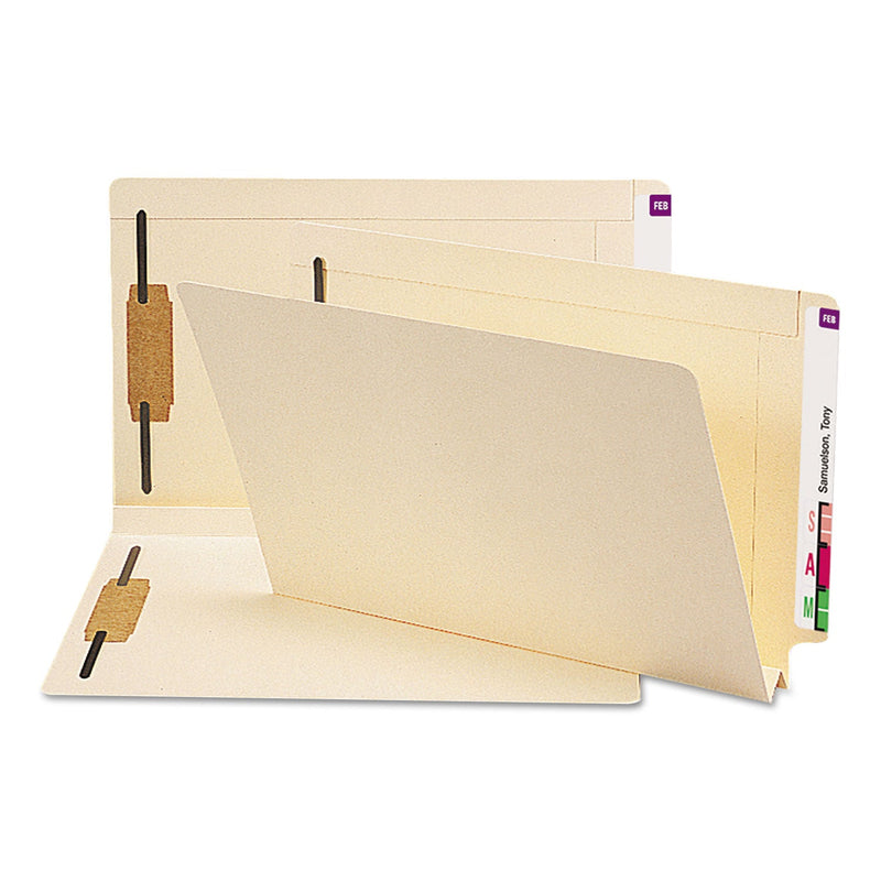 Smead Manila End Tab W-Fold Fastener Folders with Reinforced Tabs, 14-pt Stock, 2 Fasteners, Legal Size, Manila Exterior, 50/Box