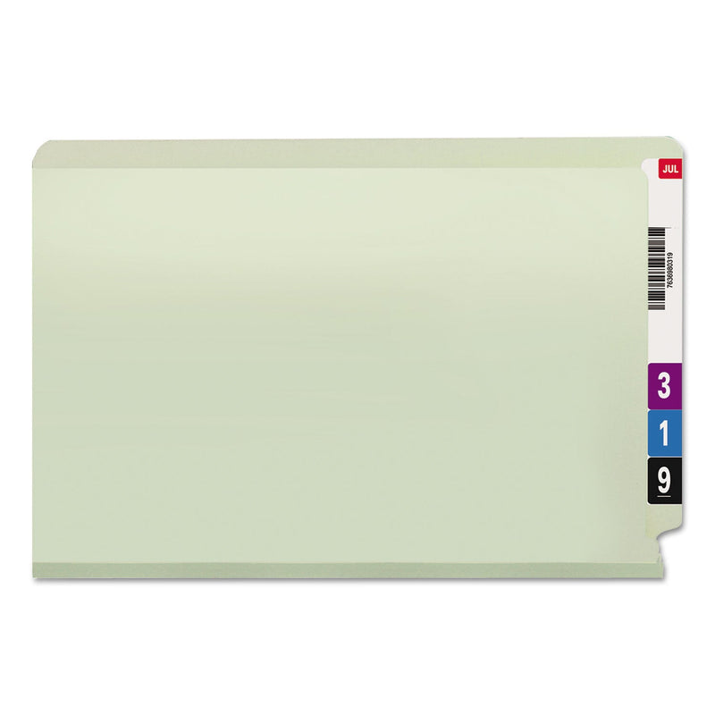 Smead End Tab Pressboard Classification Folders with Two SafeSHIELD Coated Fasteners, 1" Expansion, Legal Size, Gray-Green, 25/Box