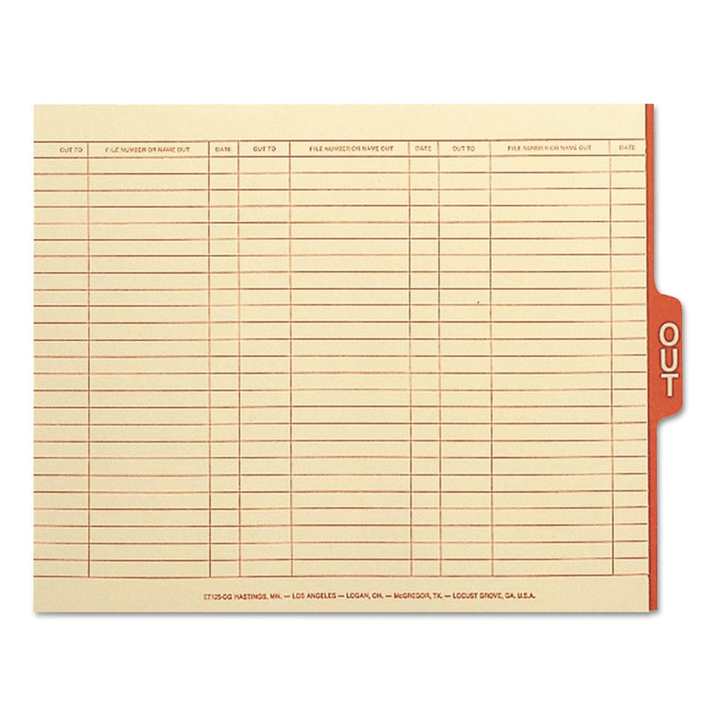 Smead Manila Out Guides with Printed Form, 1/5-Cut End Tab, Out, 8.5 x 11, Manila, 100/Box