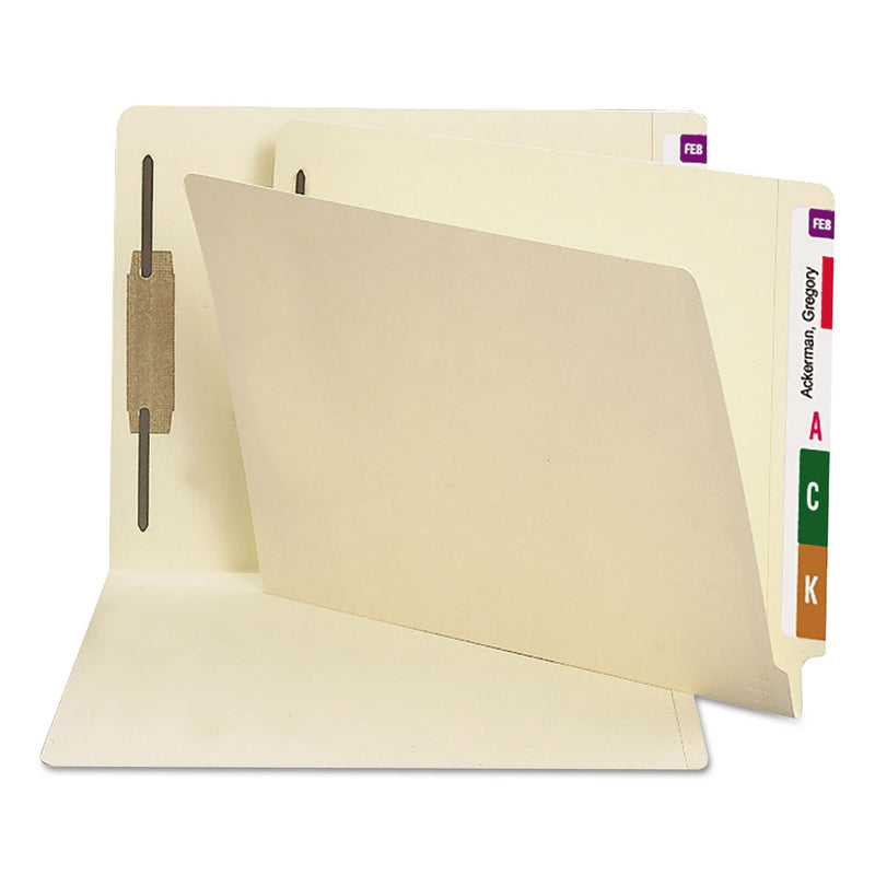 Smead Manila End Tab Fastener Folders with Reinforced Tabs, 14-pt Stock, 1 Fastener, Letter Size, Manila Exterior, 50/Box
