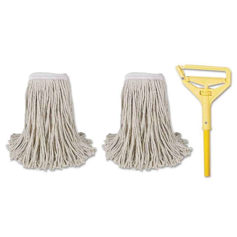 Boardwalk Cotton Cut End Mop Kit, #24 Natural Cotton Head, 60" Yellow Metal/Plastic Handle