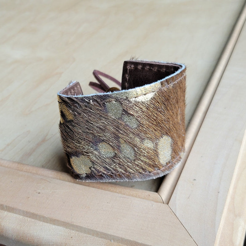 **Wide Leather Cuff w/ Adjustable Tie-Dark Metallic 001oh