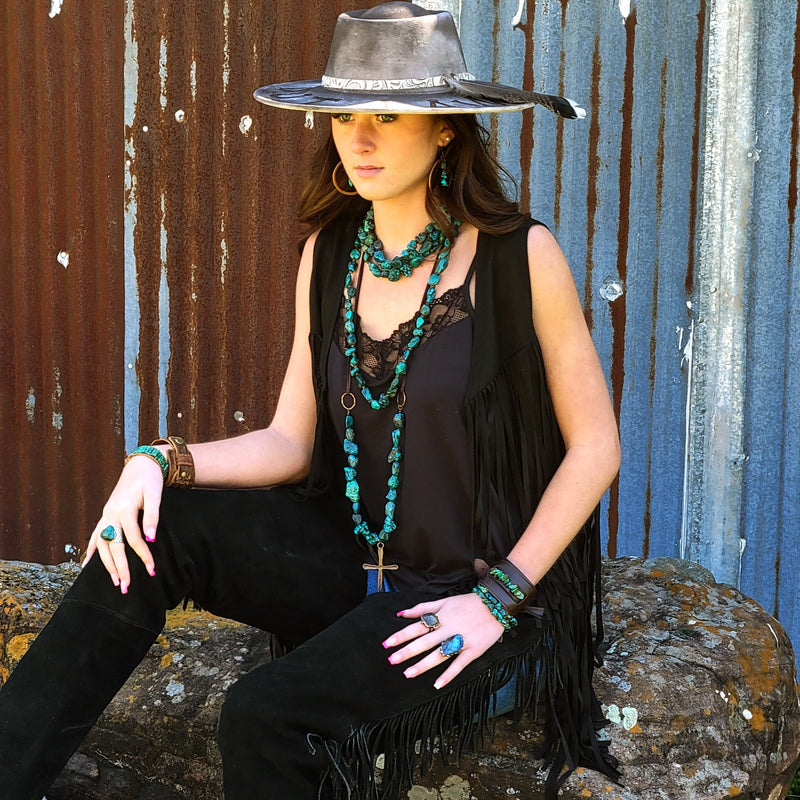 Natural Blue-Green Turquoise Necklace w/ Large Copper Cross 255x