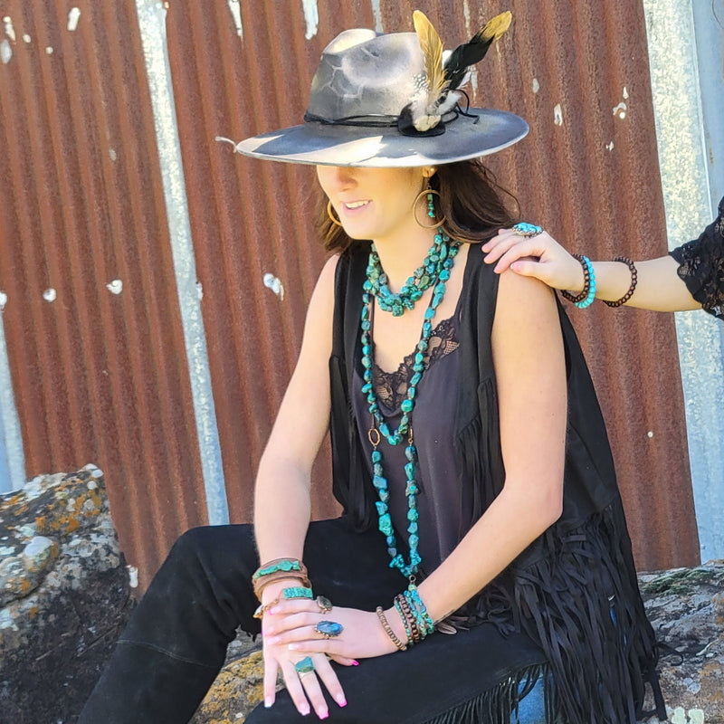 Copper Hoop Earrings in Natural Turquoise and Wood 201q