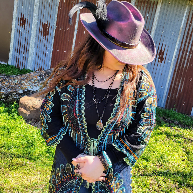 Faceted Glass Beaded Triple Strand Layering Necklace w/ Pendant 253k