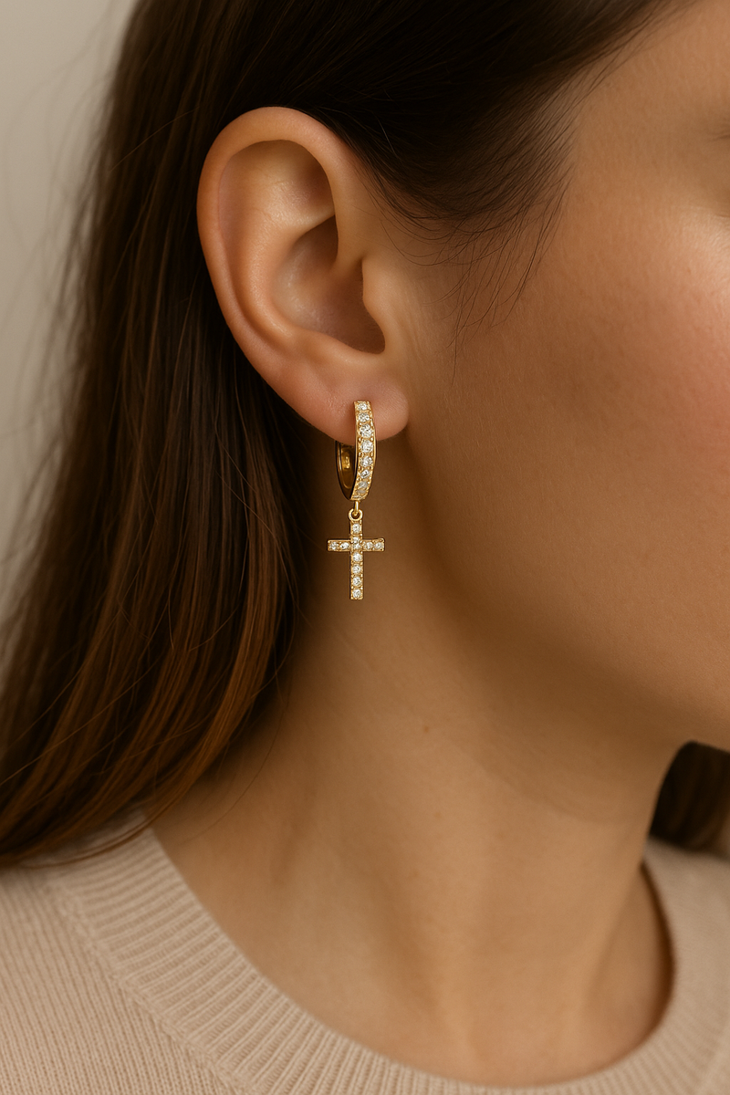 Cross Dangle Earrings with AAAAA Cubic Zirconia
