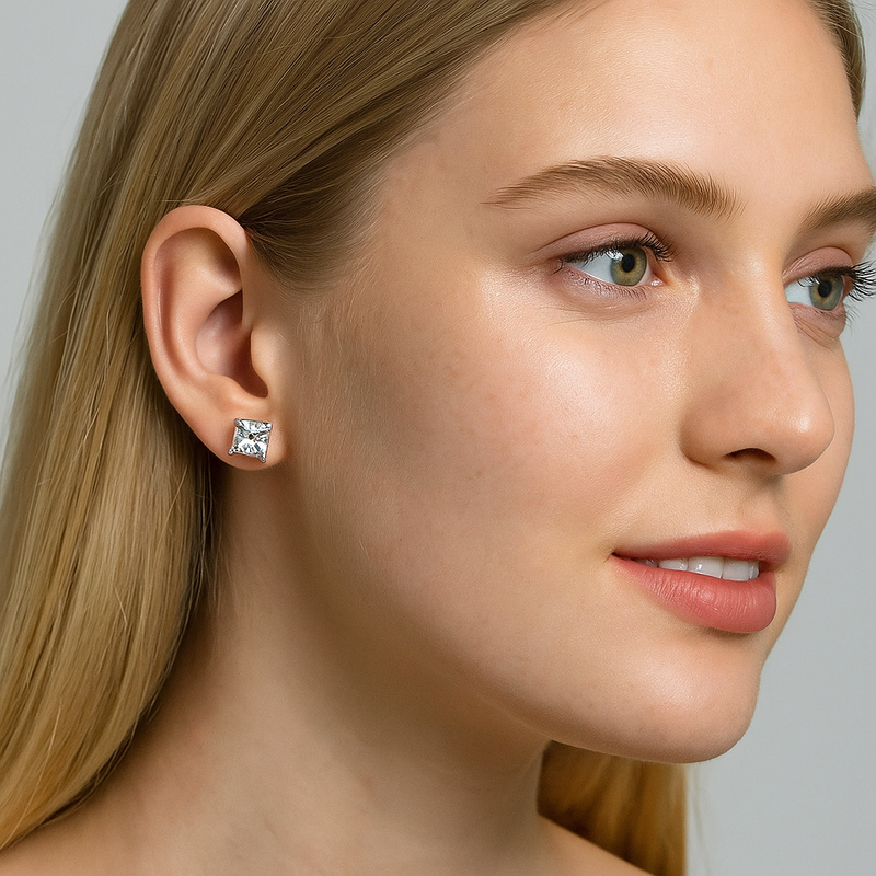 Half Carat Princess Cut Cubic Zirconia Stud Earrings