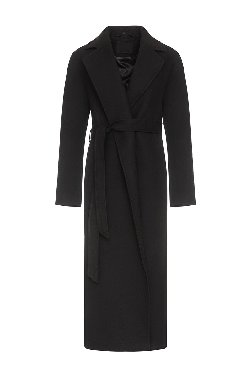 Cambridge Comfort Wraparound Wool Cashmere Coat in Black