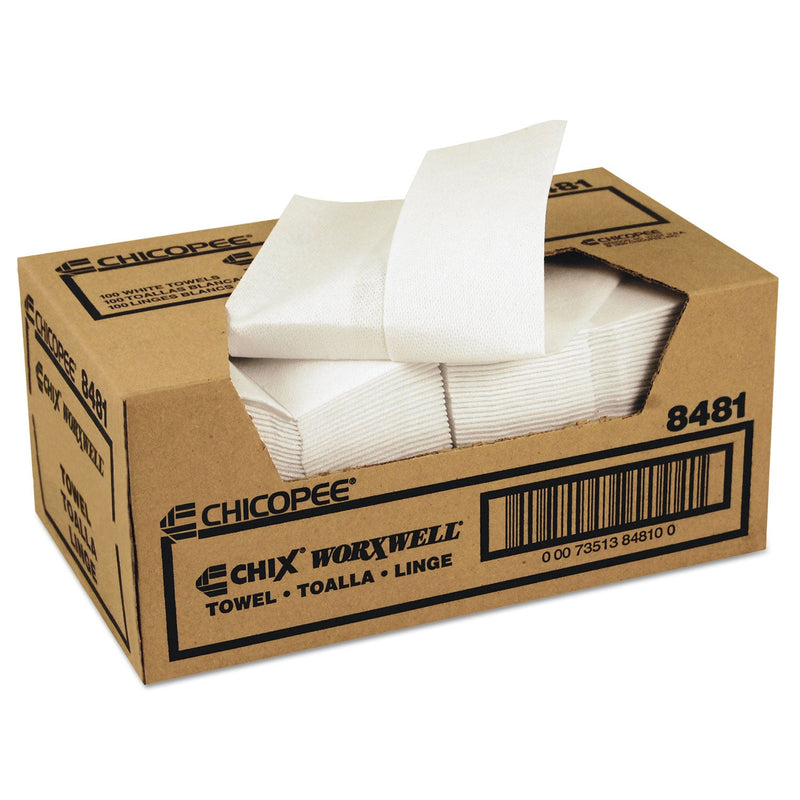 Chicopee Durawipe Shop Towels, 13 x 15, Z Fold, White, 100/Carton