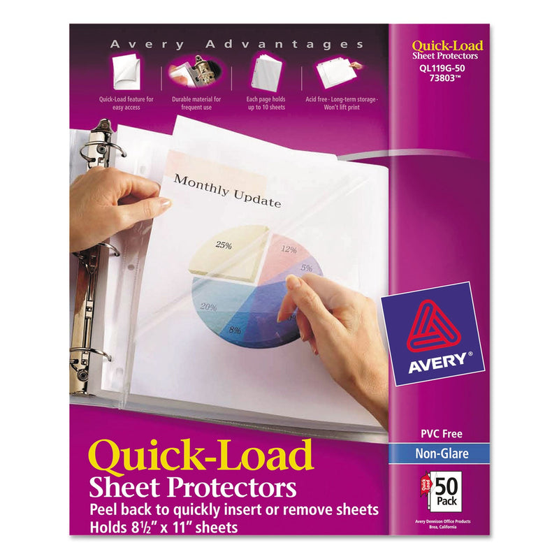 Avery Quick Top and Side Loading Sheet Protectors, Letter, Non-Glare, 50/Box