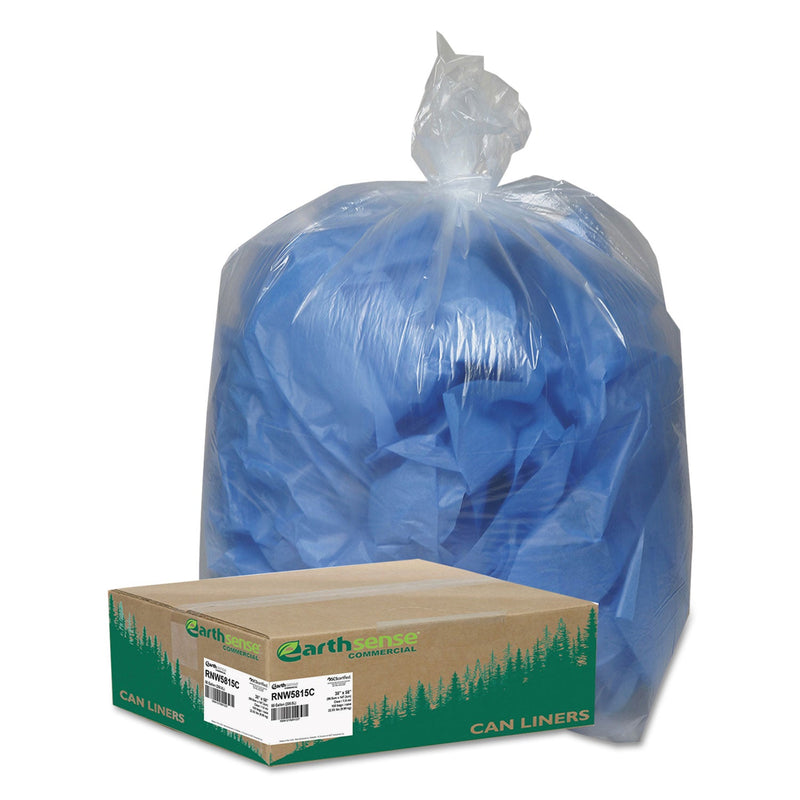 Earthsense Linear Low Density Clear Recycled Can Liners, 60 gal, 1.5 mil, 38" x 58", Clear, 100/Carton