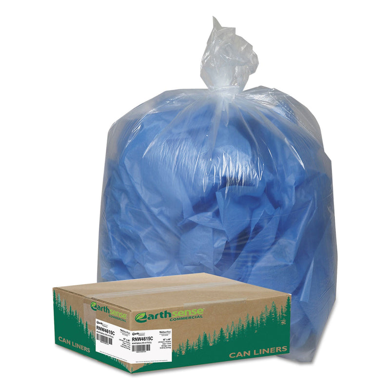 Earthsense Linear Low Density Clear Recycled Can Liners, 45 gal, 1.5 mil, 40" x 46", Clear, 100/Carton