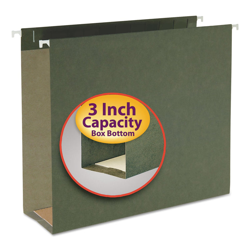 Smead Box Bottom Hanging File Folders, 3" Capacity, Letter Size, Standard Green, 25/Box