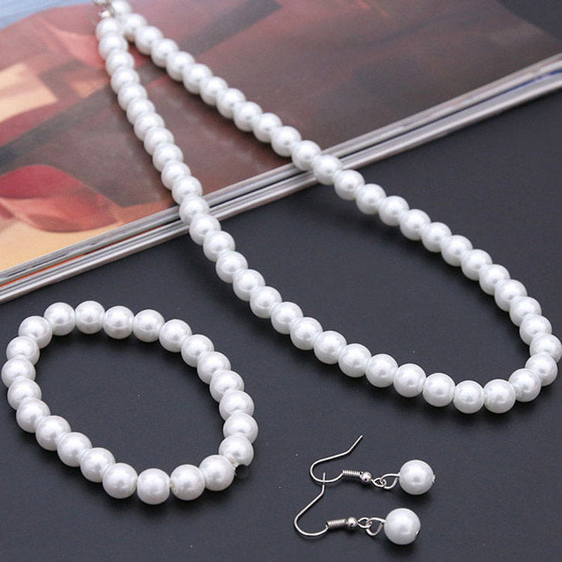 Fashion Pearl Necklace Bracelet Earrings Set