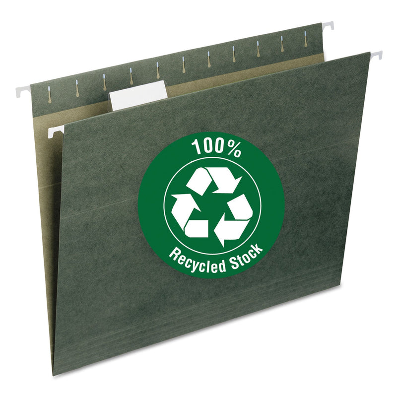 Smead 100% Recycled Hanging File Folders, Letter Size, 1/5-Cut Tabs, Standard Green, 25/Box