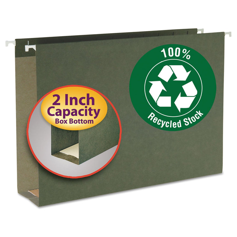Smead Box Bottom Hanging File Folders, 2" Capacity, Legal Size, Standard Green, 25/Box