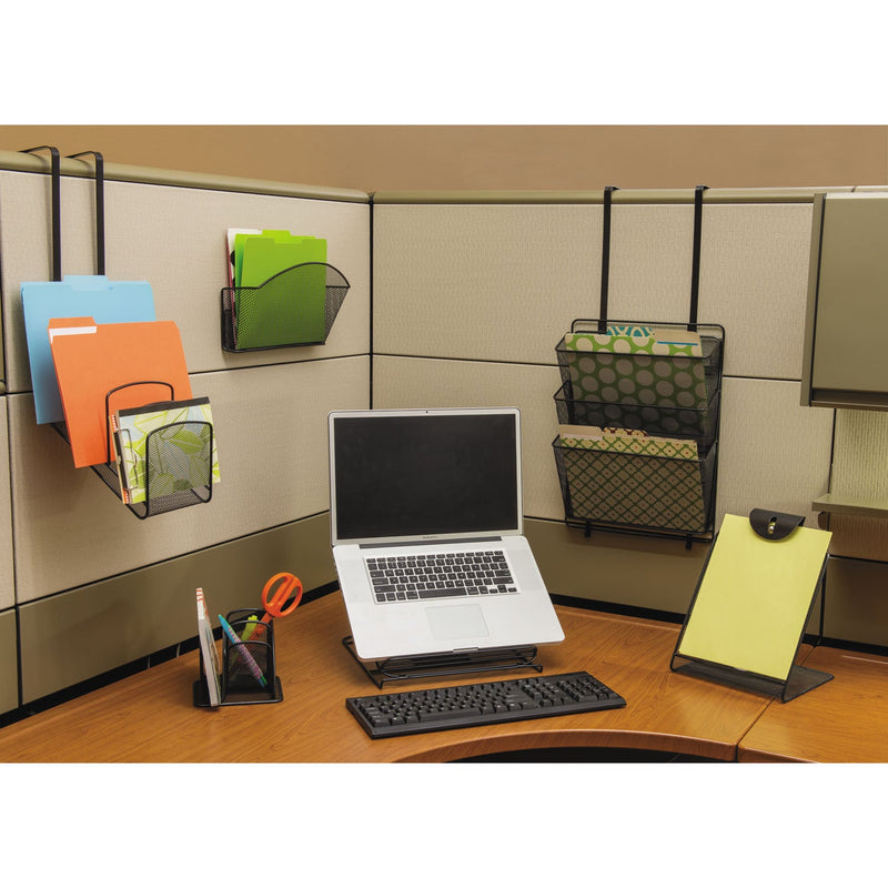 Safco Onyx Mesh Mini Organizer, 3 Compartments, Steel, 6 x 5.25 x 5.25, Black