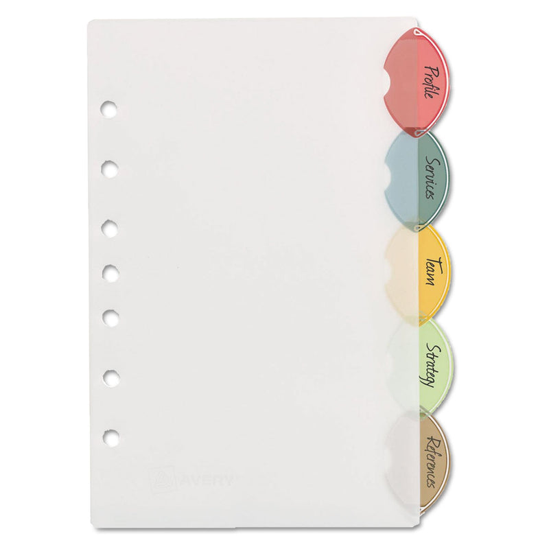 Avery Insertable Style Edge Tab Plastic Dividers, 7-Hole Punched, 5-Tab, 8.5 x 5.5, Translucent, 1 Set