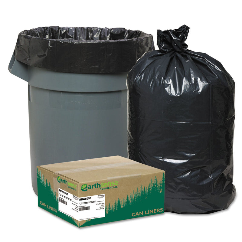 Earthsense Linear Low Density Recycled Can Liners, 60 gal, 1.25 mil, 38" x 58", Black, 100/Carton