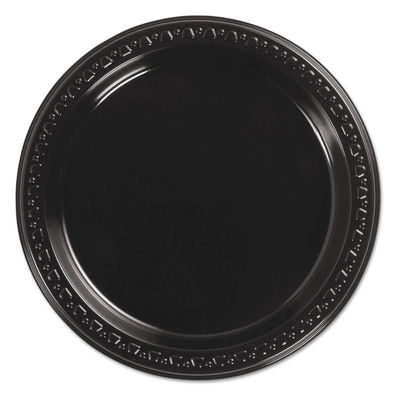 Chinet Heavyweight Plastic Plates, 7" dia, Black, 125/Pack, 8 Packs/Carton