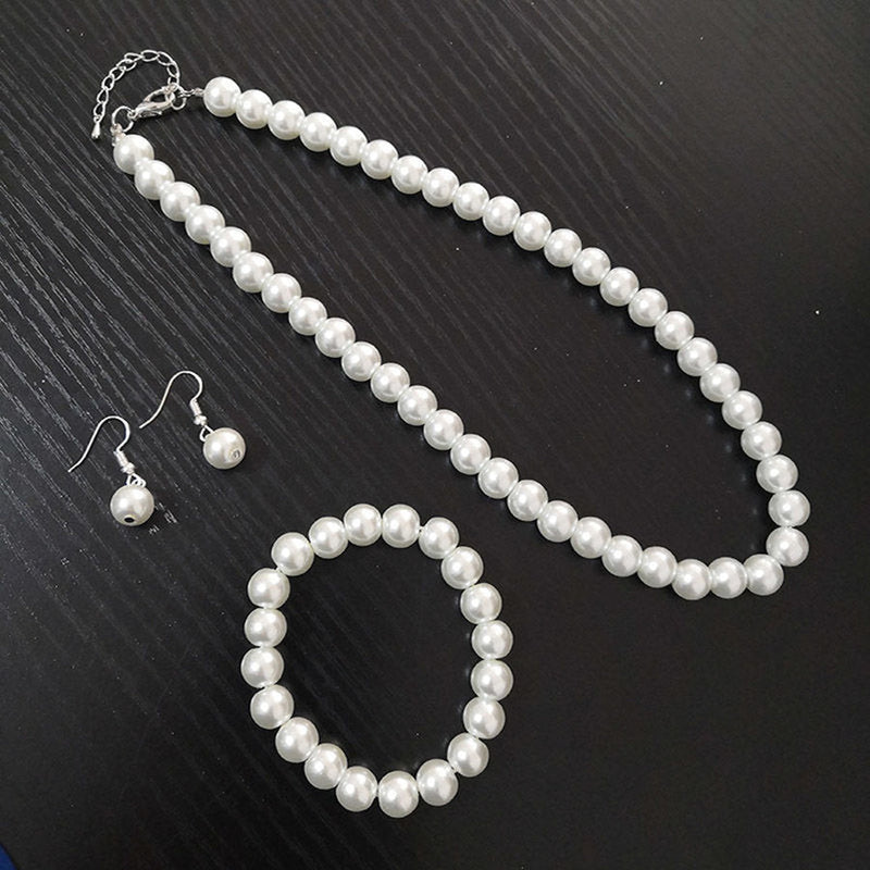 Fashion Pearl Necklace Bracelet Earrings Set