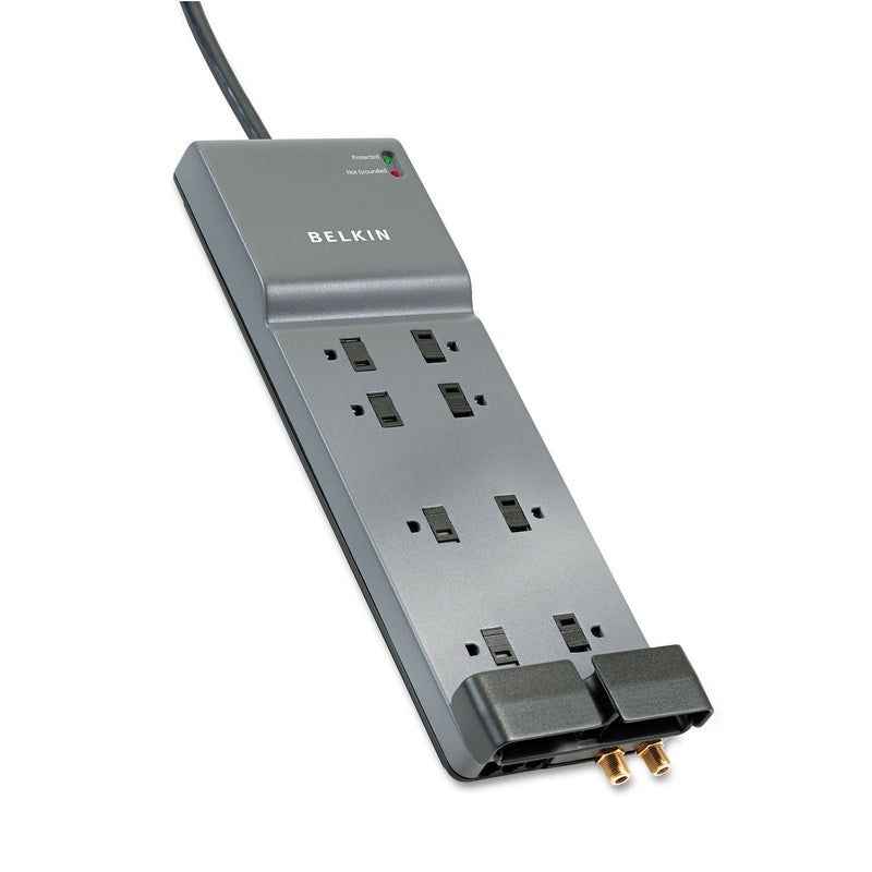 Belkin Home/Office Surge Protector, 8 AC Outlets, 12 ft Cord, 3,390 J, Dark Gray
