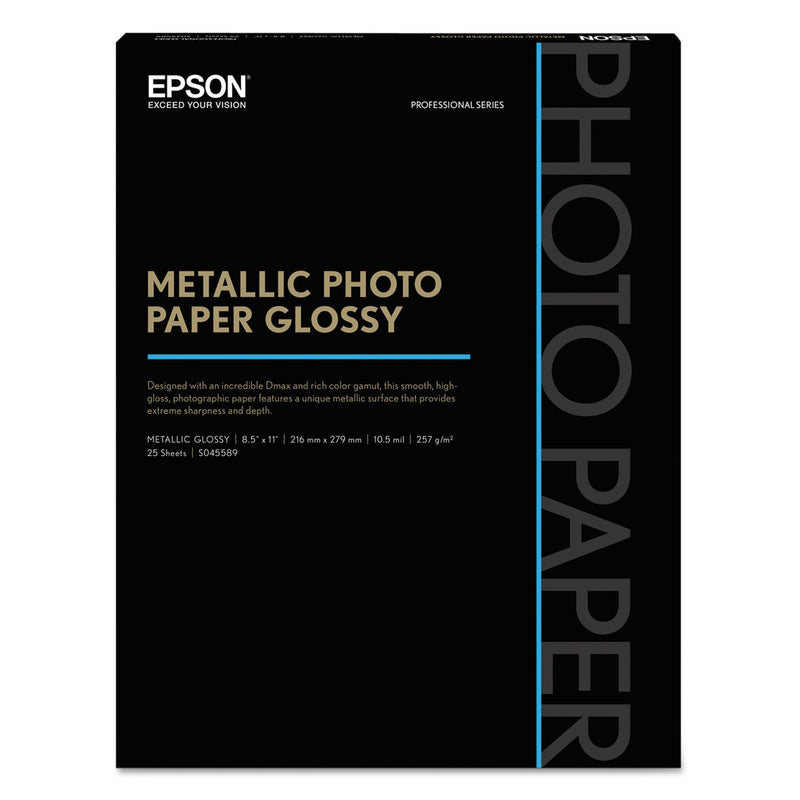Epson Professional Media Metallic Gloss Photo Paper, 10.5 mil, 8.5 x 11, White, 25/Pack