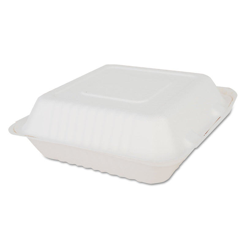 SCT ChampWare Molded-Fiber Clamshell Containers, 9 x 9 x 3, White, Sugarcane, 200/Carton