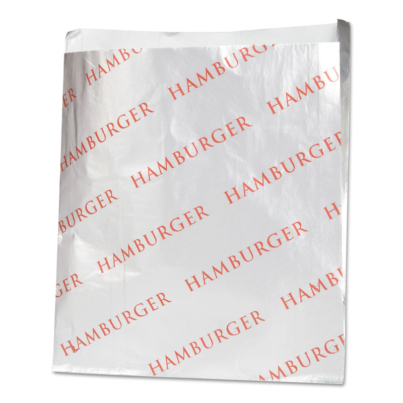 Bagcraft Foil Single-Serve Bags, 6" x 6.5", Silver, Hamburger Design, 1,000/Carton