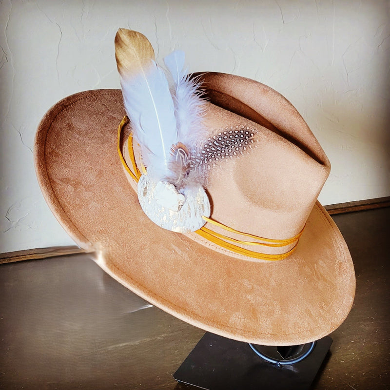 Boho Western Hat w/ Choice of Feather Hat Band-Tan 982f