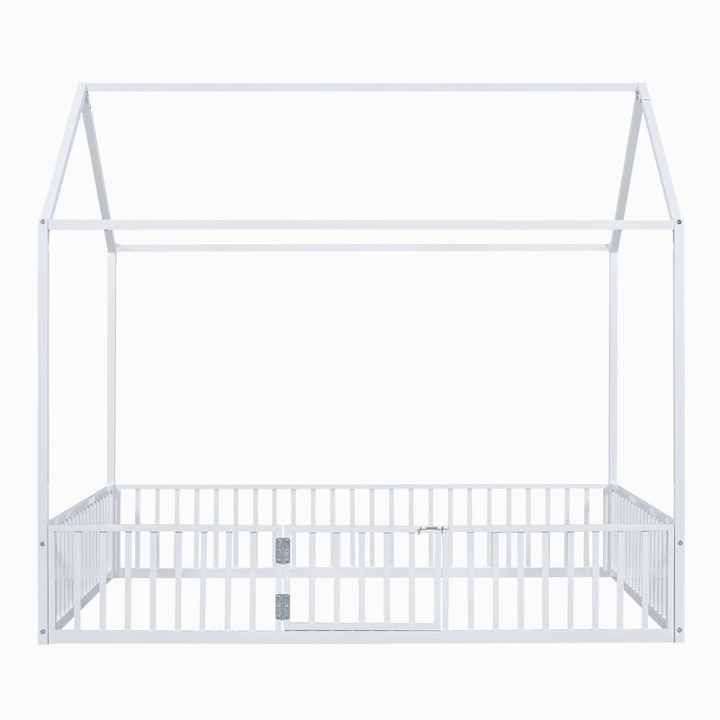 Metal House Bed With Fence And Door