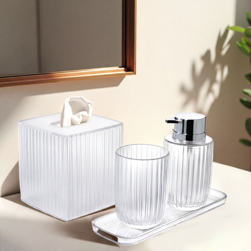 Acrylic Bathroom Set – Modern Bathroom Accessories with Soap Dispenser Pump & Tray