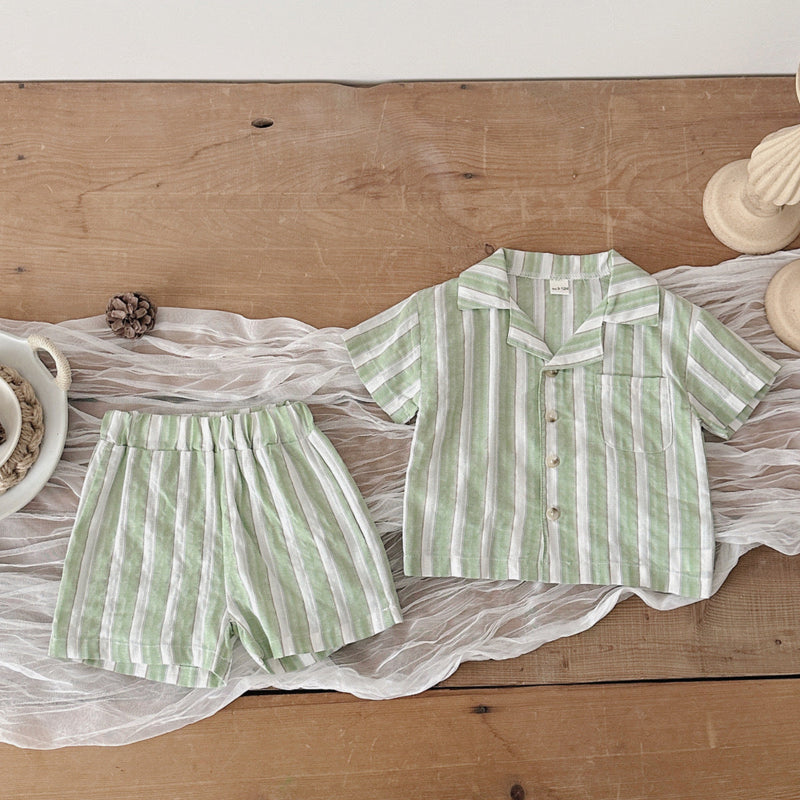 Children's Striped Cool Breathable Short-sleeved Sports Shorts