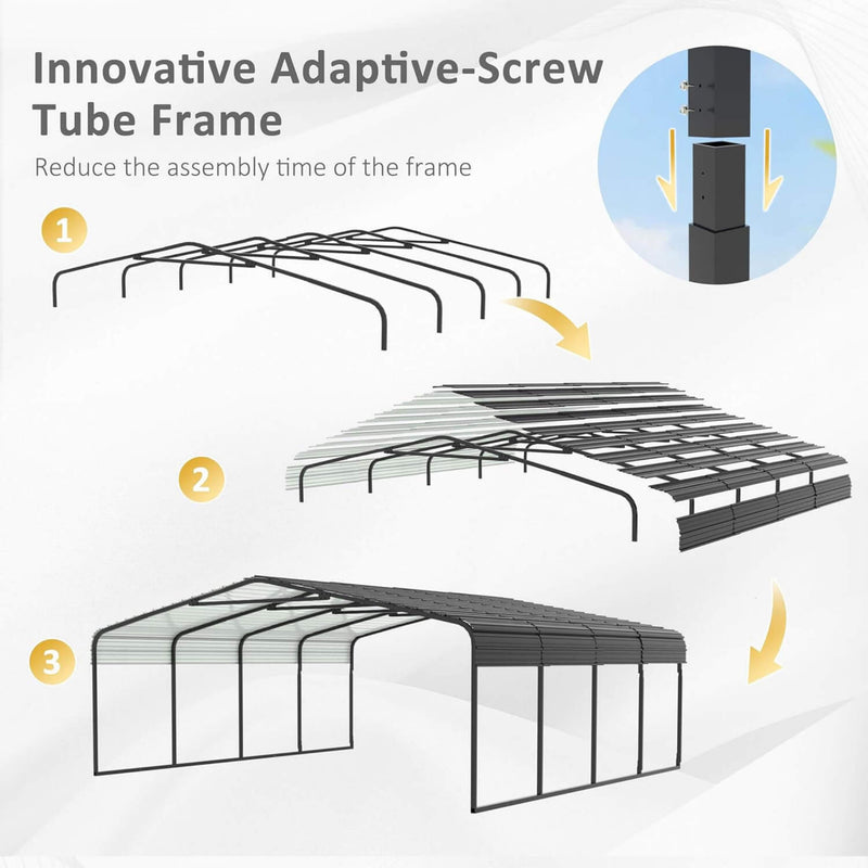 [20X20FT] Alora Heavy Duty Extra Large 2 Car Metal Carport Kit For Cars, Boats, And Trucks (SAK46135)